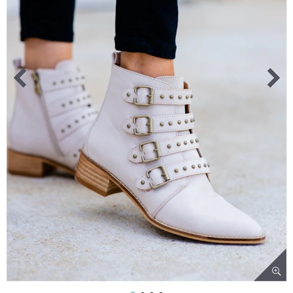Stylish White Ankle Boots with Pointed Toe and Straps - Picture 1 of 9